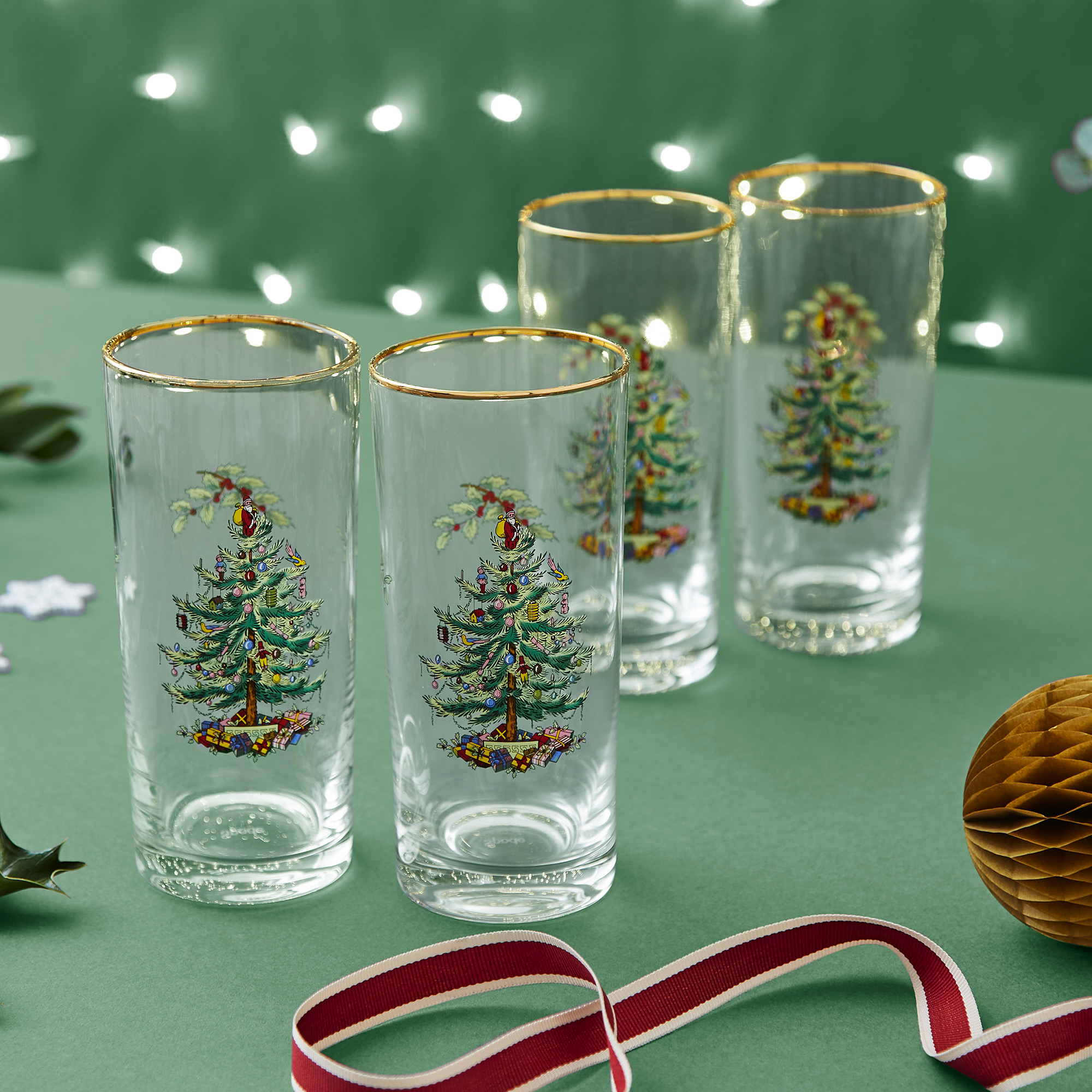 Christmas Tree Set of 4 Highball Glasses image number null
